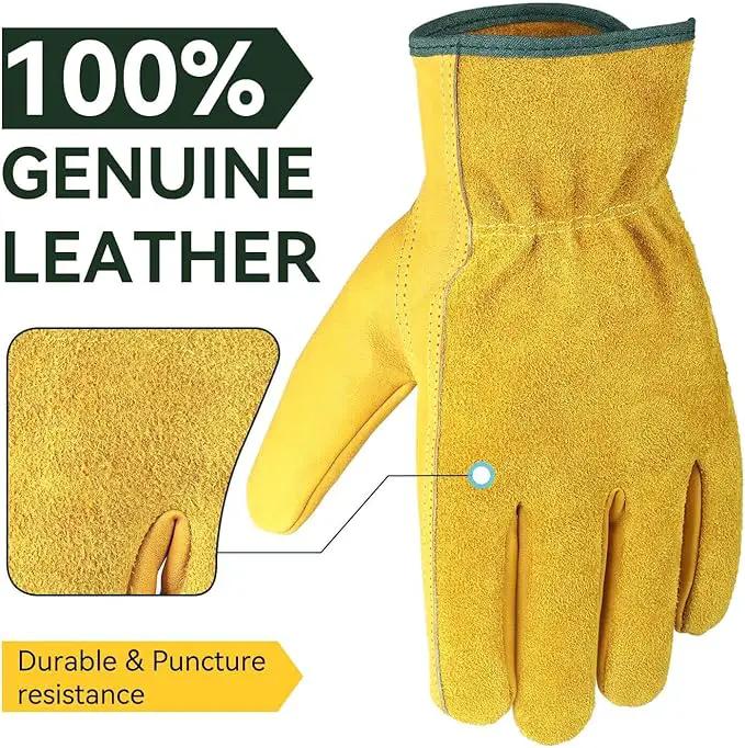 OZERO 5 Pairs Leather Work Gloves Flex Grip Tough Cowhide Gardening Glove for Wood Cutting/Construction/Truck Driving/Garden/Yard Working for Men and Women (Gold,Small) by GreenHaven Gardens