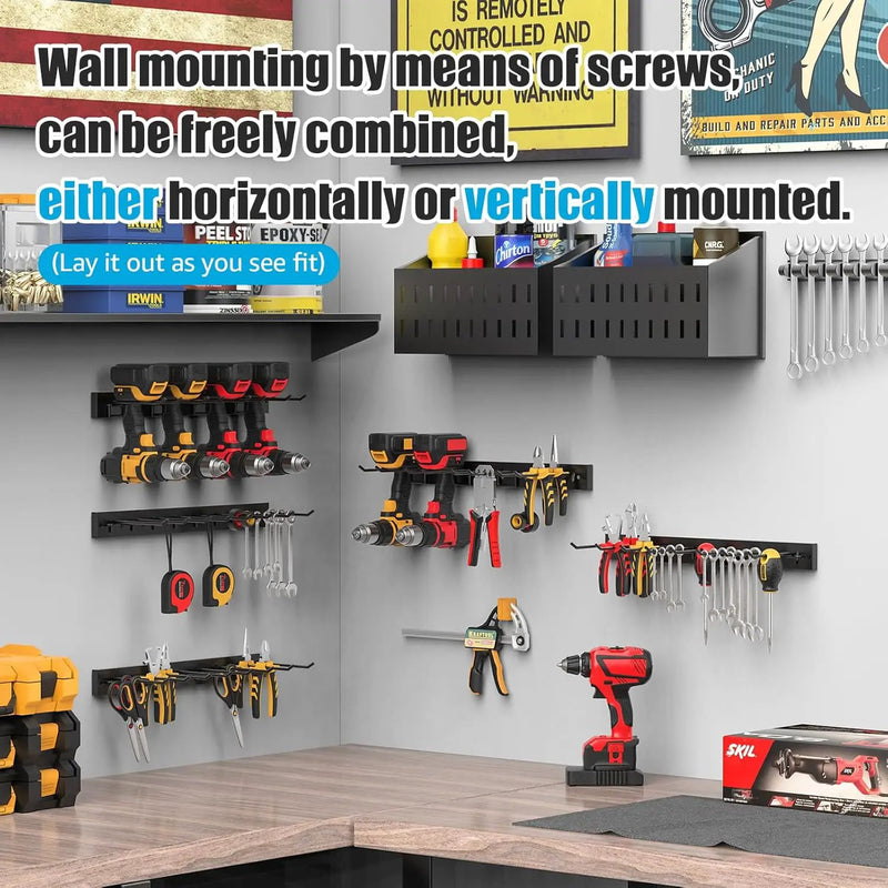 CCCEI 3 Modular Pegboard Strip Storage, Metal Peg Slat Wall Mount for Garage, Basement, Garden, Laundry Room Organization. Flexible Tool Organizer for Rake, Shovels, Crafting. Gifts for Men, Black. by GreenHaven Gardens