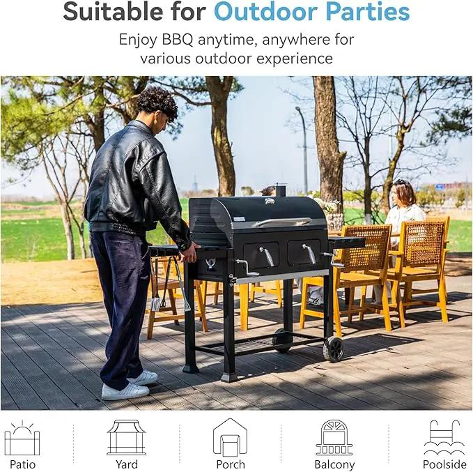 GREEN PARTY Barrel Charcoal Grill with Side Tables, 794 Square Inches Cooking Space, Large Charcoal BBQ Grill with 2 Height-Adjustable Charcoal Pans for Outdoor Backyard Patio Picnic Parties Camping by GreenHaven Gardens
