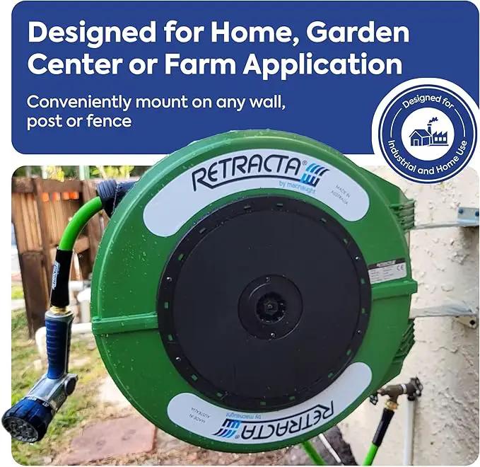 Macnaught Retractable Garden Hose Reel, 82 Ft Water Hose Reel Heavy Duty Retractable Hose with Metal 180° Swivel Rotation Bracket for Wall Mount - Green by GreenHaven Gardens