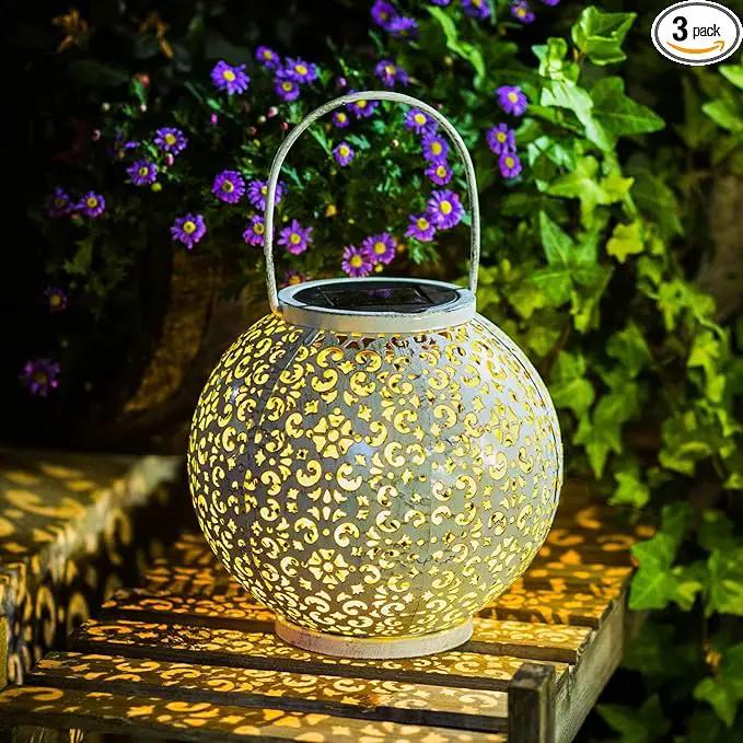 Outdoor Solar Big Lantern Waterproof Hanging Garden Decorative Metal Lights LED Table Lamp,Yard Patio Decor, Christmas Gifts for Mom (White,1Pack) by GreenHaven Gardens