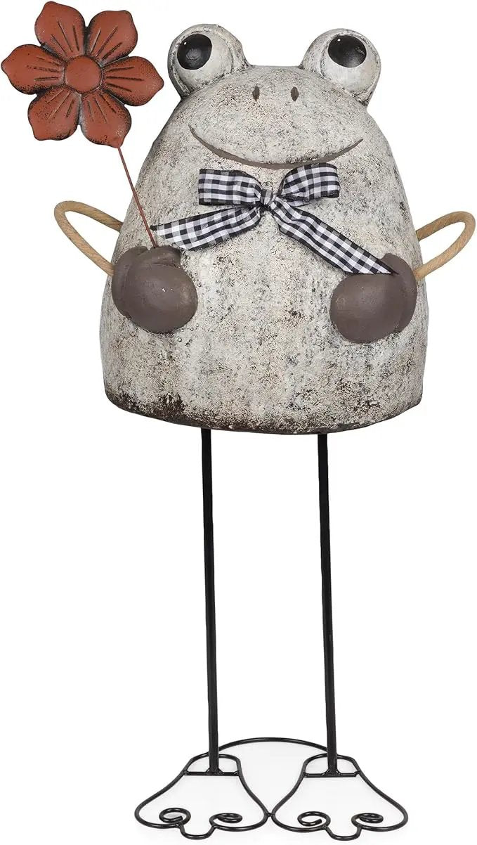 Alpine Corporation MCC860 Indoor/Outdoor Frog with Flower Garden Statue, Stone Finish Frog Statue for Yard, 24" H, Silver by GreenHaven Gardens