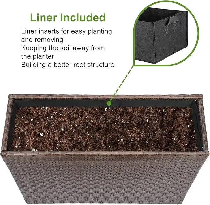 LEWIS&WAYNE Tall Planters for Outdoor Plants Handmade Wicker Large Rectangular Block Planter Box with Removable Liners Modern Planter for Indoor Outdoor Patio Deck - Brown by GreenHaven Gardens