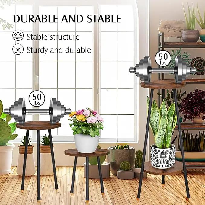 2 Pack Indoor Plant Stand, Mid-Century Wooden Style Plant Holder, Indoor Outdoor Flower Stand,Small Round Table, Two Different Sizes(Black) by GreenHaven Gardens