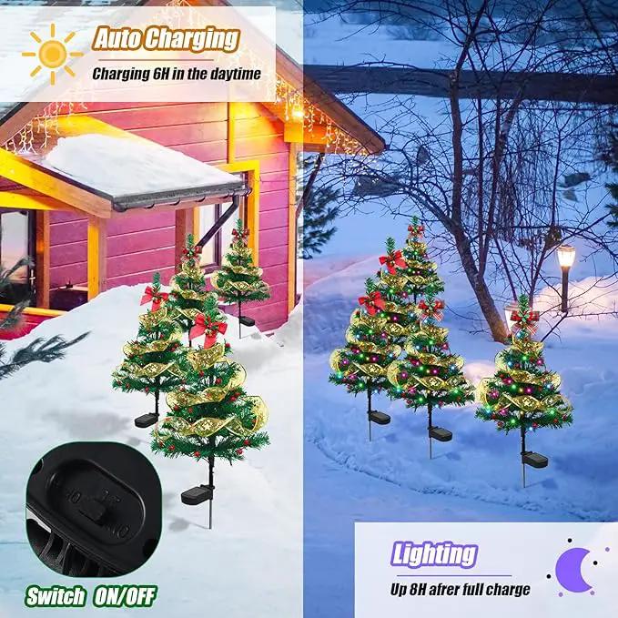Libima 4 Pcs Solar Christmas Tree Garden Stake Lights Solar Outdoor 30 Inch Waterproof 80 LED Landscape Lights with 4 Bows 100 Artificial Berries and Ribbon for Xmas Decor Party Yard Patio Pathway by GreenHaven Gardens