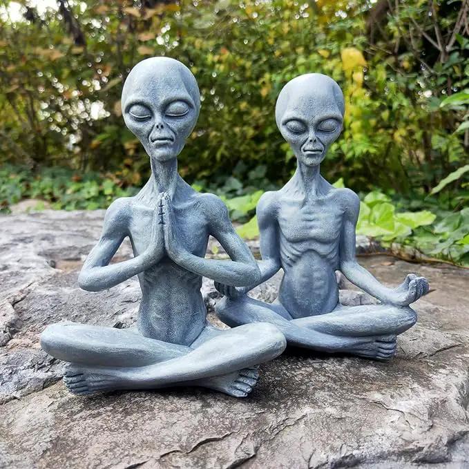 Alien Statue, Meditation Yoga Alien Figure, 6.3" H Resin UFO Alien Sculpture for Home Indoor Outdoor Patio Lawn Yard Decor, Collectable Gift by GreenHaven Gardens