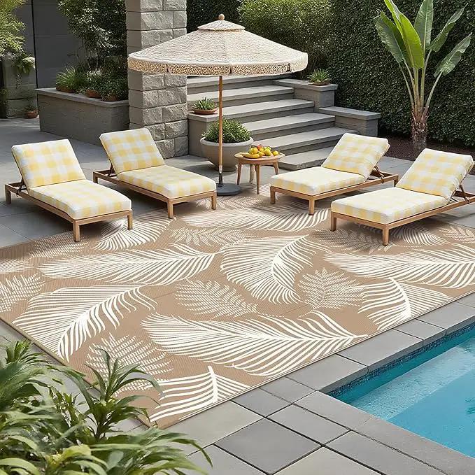 Pauwer Waterproof Outdoor Rug 9x12, Reversible Plastic Straw Patio Camping Rug, Indoor Outdoor RV Mat Carpet for Deck, Camper, Porch, Balcony, Backyard, Picnic, Leaf Brown by GreenHaven Gardens