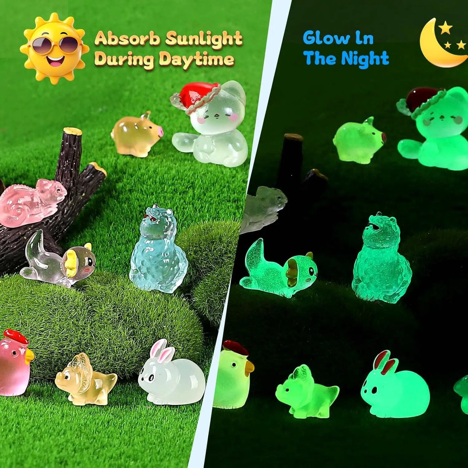 130pcs Luminous Mini Resin Animals Figures to Hide Miniature Figurines Glow in The Dark for Miniature Fairy Garden Accessories Micro Landscape Aquarium Ornaments Kit Dollhouse Decor Crafts by GreenHaven Gardens