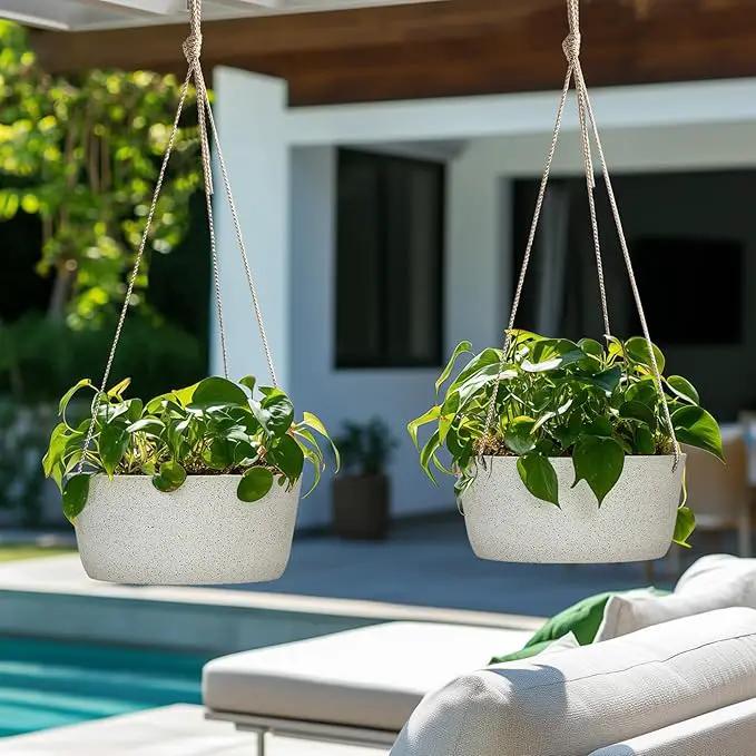 La Jolie Maison Large Hanging Planters - 12 Inch Outdoor Flower Pots, Hanging White Planters Set of 2 by GreenHaven Gardens