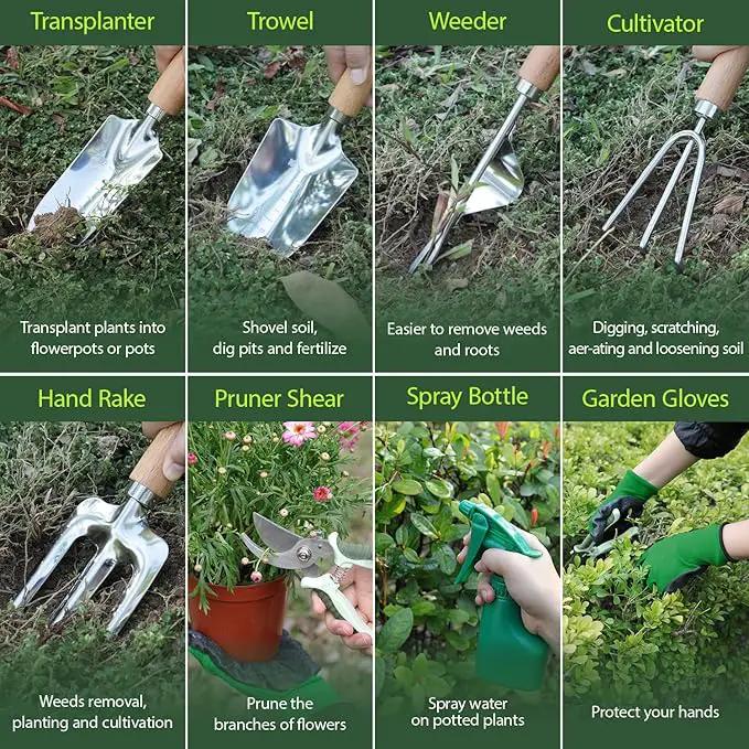 Garden Tool Set, 10 Piece Kit with Heavy Duty Folding Stool, Detachable Storage Tote Bag, Stainless Steel Tools, Gifts for Women Men Green by GreenHaven Gardens
