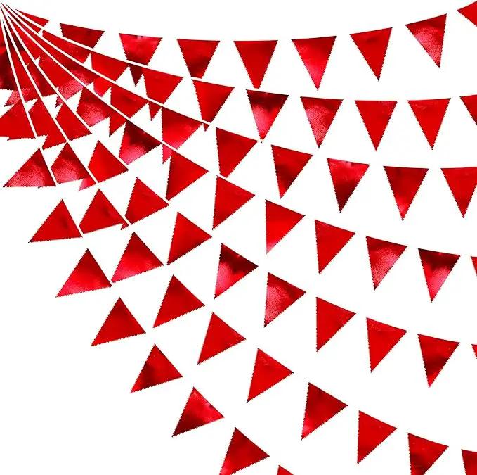 Red Party Decorations Triangle Pennant Banner Flag Dark Red Metallic Fabric Bunting Garland for Graduation Wedding Bridal Shower Birthday Anniversary Holiday Valentines Retirement Party Supplies by GreenHaven Gardens