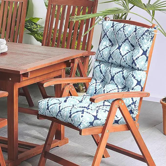 LVTXIII Outdoor Tufted High Back Cushions Set of 2 Patio Seasonal Replacement Rocking Chair Cushion with Ties, Solid Seat and Back Chair Cushion, (44” L x 22W”, Boho Geometry Blue) by GreenHaven Gardens