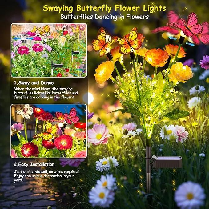 Solar Garden Lights, 3 Pack Swaying Solar Lights with 9 Butterflies & 21 Blooming Flowers, Solar Flowers Lights Outdoor Waterproof, Auto On/Off Solar Outdoor Lights for Yard Patio, Gift by GreenHaven Gardens