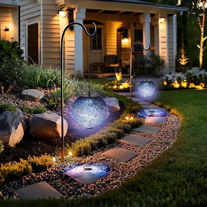 VCUTEKA Solar Chandelier Outdoor, Hanging Mosaic Solar Lights with Hook Up, Solar Garden Lantern Decor for Yard, Deck and Patio, Blue by GreenHaven Gardens