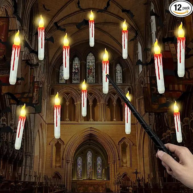 Halloween Decorations, 2023 Newest Floating LED Candles with Wand Remote Control, Witch Wizard Christmas Decor for Indoor Home Room Classroom Bedroom Birthday Party, 12pcs (White & Red), 6.6 by GreenHaven Gardens
