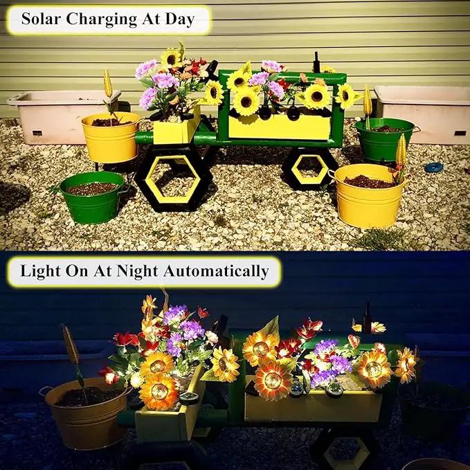 2-Pack Solar Powered Sunflower Garden Lights, LED Outdoor Decor Solar Light Flowers for Yard Patio Ground Lawn Landscape, Decorative Flower Bright Night Outside by GreenHaven Gardens