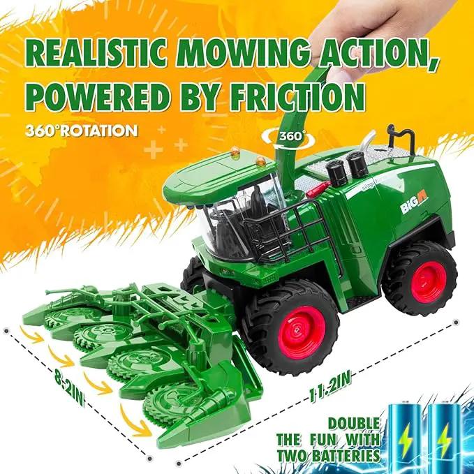 Remote Control Combine Harvester Tractor Toy, 1/24 Scale RC Harvester Toys for Kids with 2 Grian Heads/2 Rechargeable Batteries/Light, Farm Toys for 4 5 6 7 8 9 Year Old Boys Birthday Gift by GreenHaven Gardens
