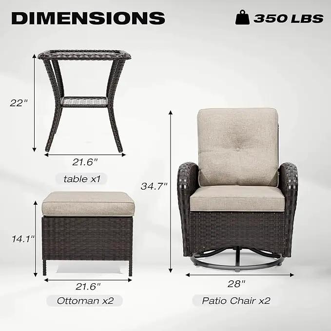 Joyside 5 Piece Patio Furniture Set, Outdoor Swivel Chair Sets with Thick Cushion and Ottoman, Wicker Patio Conversation Set for Porch, Deck Use (Brown/Beige, 5 PCS) by GreenHaven Gardens