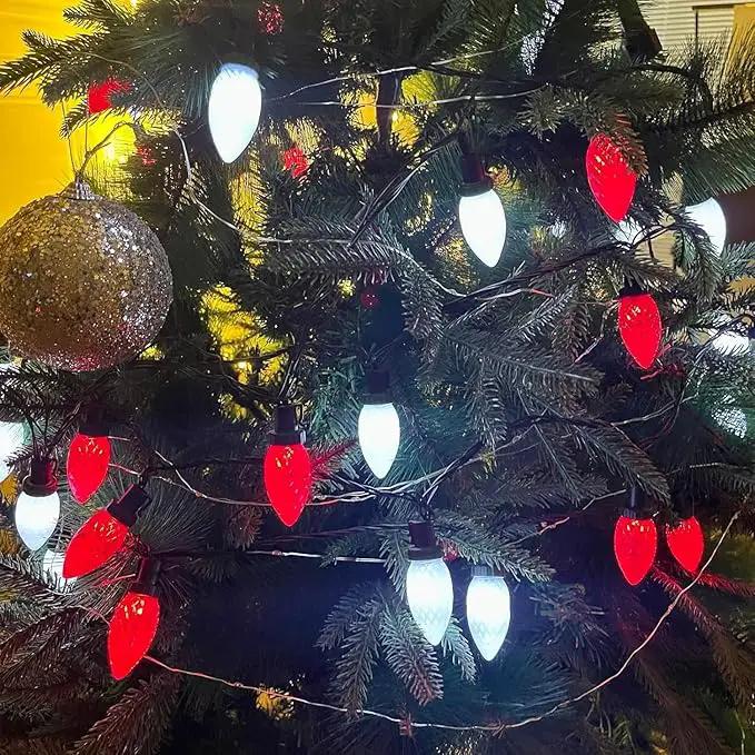 YIQU 2-Pack 66FT C9 Christmas String Lights Outdoor, 100LED Waterproof Green Wire Plug in Led Fairy String Lights for Xmas Tree Indoor Garden Patio Wedding Party Decoration (Red and White) by GreenHaven Gardens