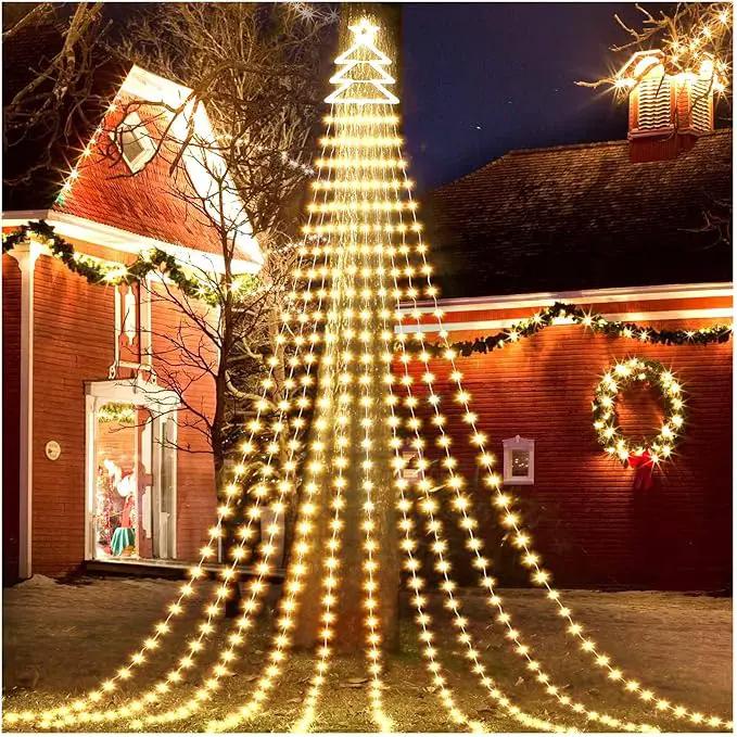 420 LED Outdoor Christmas Decorations Star String Lights Waterproof Christmas Tree Topper, 8 Lighting Modes Waterfall Lights for Tree Patio Garden Yard Party (Warm White) by GreenHaven Gardens
