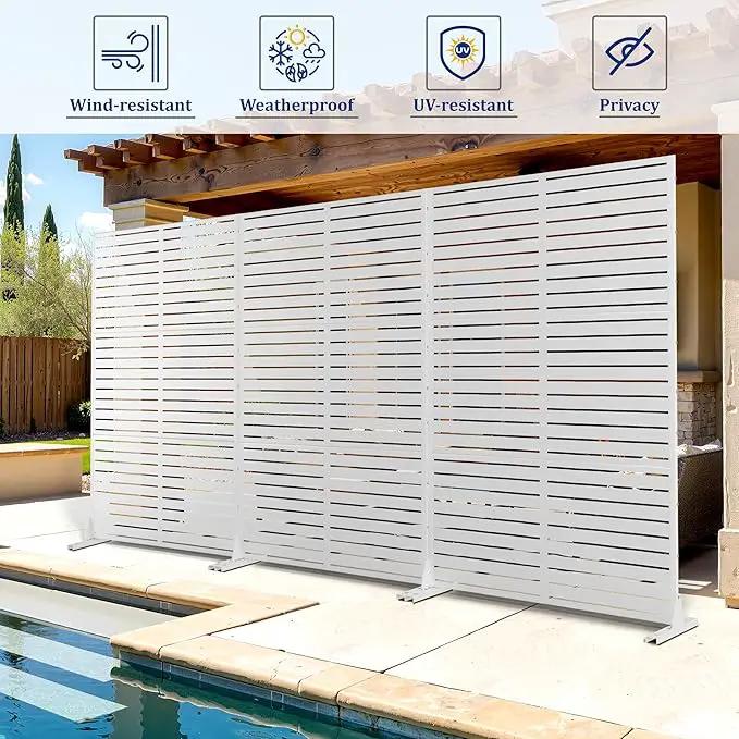 FENCY Outdoor Privacy Screen, 72" H×47" W Metal Privacy Screen, Outdoor Freestanding Privacy Screen & Panels for Deck Patio Balcony(White-Louvered) by GreenHaven Gardens