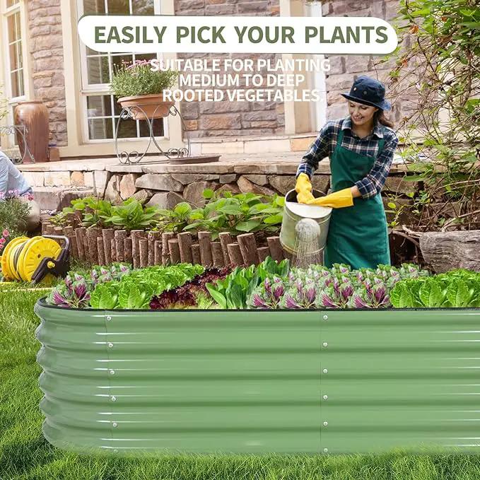 Galvanized Raised Garden Bed Outdoor- Raised Beds for Gardening| Metal Planter Box, Steel Raised Garden Bed Kit with Safety Edging and Gloves for Vegetables, Flower, Herbs (6x2x1.4FT, Green) by GreenHaven Gardens