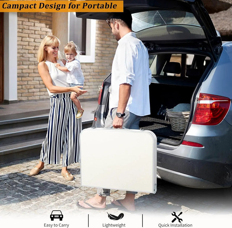 VINGLI 3FT Small Camping Folding Table Adjustable Height Aluminum Folding Table for Picnic Party BBQ, Plastic RV Suitcase Table Portable Lightweight Fold Up Utility Outdoor Tables