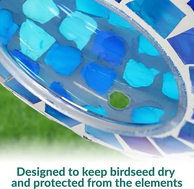Sunnydaze 6-Inch Glass Mosaic Hanging Bird Feeder for Outdoors - Fly-Through Wild Bird Feeder - Blue Mosaic by GreenHaven Gardens