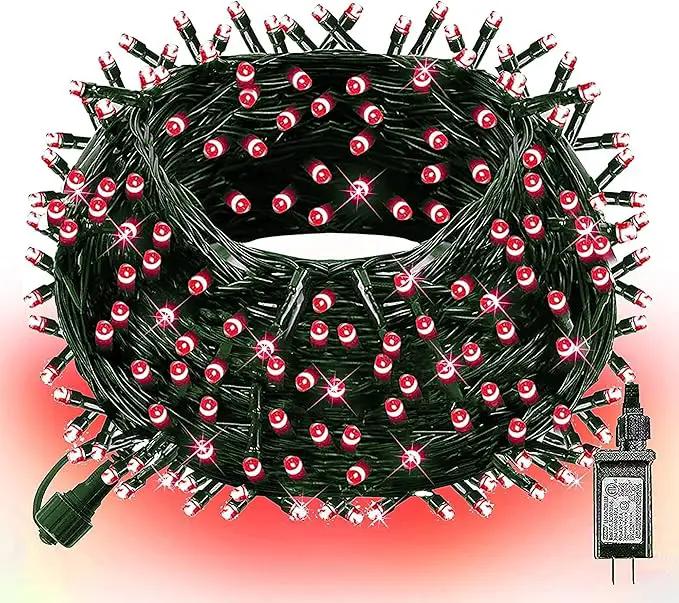Dazzle Bright 300 LED Christmas String Lights, 100 FT Connectable Waterproof String Lights Green Wire with 8 Modes Christmas Decoration for Indoor Outdoor Party Yard Garden Decor (Red) by GreenHaven Gardens