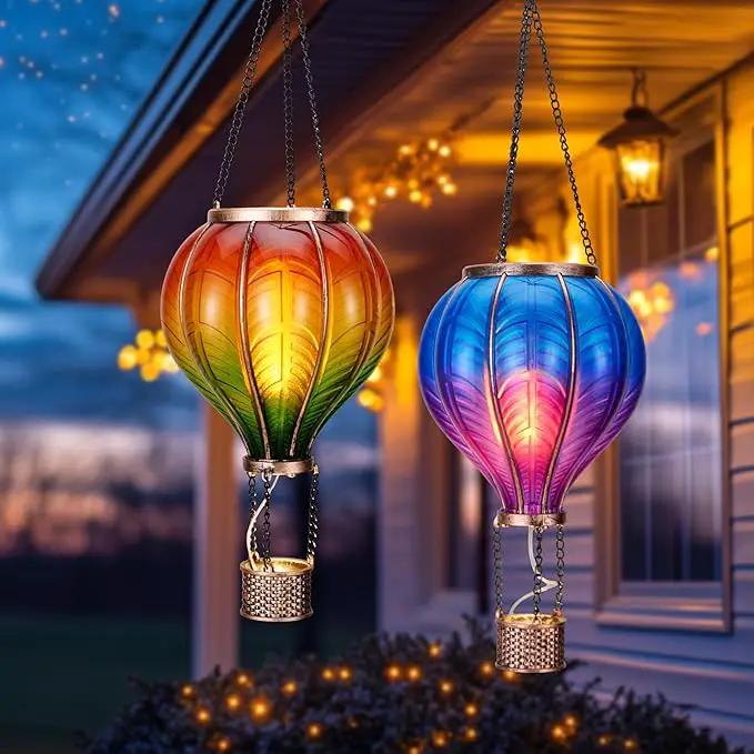 TERESA'S COLLECTIONS 2 Pack Hanging Solar Lantern Outdoor Garden Decor for Valentine ,Waterproof Plastic Hot Air Balloon Orange Flickering Flame Effect Lantern for Yard Tree,Gift for Mom,18" by GreenHaven Gardens