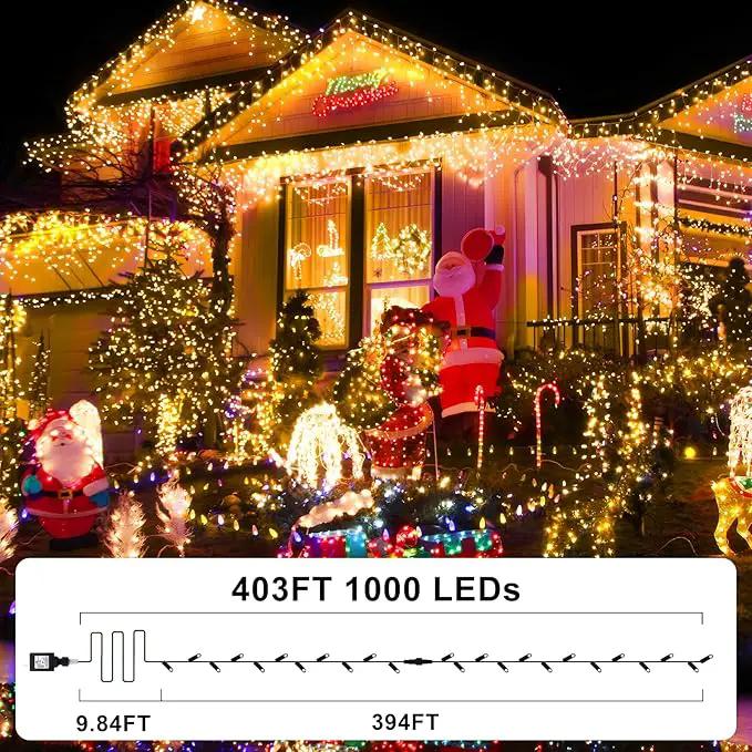 KNONEW 403FT 1000 LED Christmas Lights Outdoor String Lights 8 Modes & Timer Fairy Light Plug in Waterproof LED String Lights for Xmas Yard Tree Wedding Party Holiday Decorations (Warm White) by GreenHaven Gardens