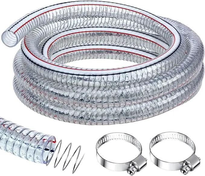 Frienda Heavy Duty Steel Wire Flexible Tubing with Fasteners PVC High Pressure Drain Hose Tube Pond Tubing Clear Wire Reinforced for Pond Bilge Pump Vacuum Suction Hose(3.3 Ft, 1 Inch Id) by GreenHaven Gardens