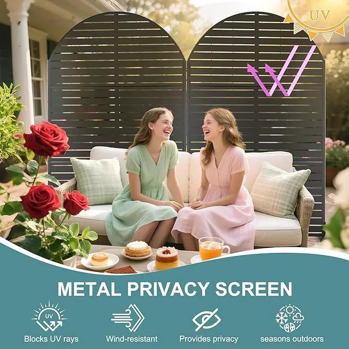 FENCY Metal Privacy Screen with Stand 72" H×47" W Outdoor Freestanding Privacy Panels, Arched Outdoor Privacy Screen for Deck Patio Balcony(Black-Louvered) by GreenHaven Gardens