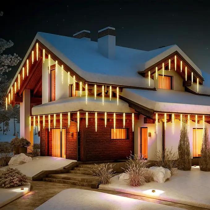 Christmas Icicle Lights Outdoor, 10ft Meteor Shower Lights with 10 Large Tube 240 LED Dropping Lights Effect, Falling Crystal Christmas Decorations for House Eave Roofline, Warm White by GreenHaven Gardens