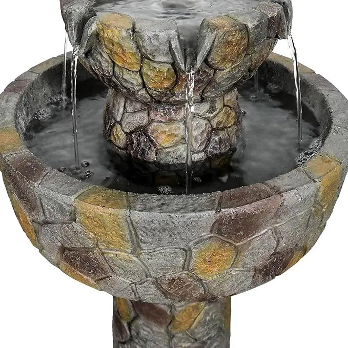 SunJet 25.7” High x 15.3” Diameter Concrete Bird Bath with Faux Stone Finish - Outdoor Water Fountain with Electric Pump - Birdbath for Garden, Patio, Yard, Lawn Décor by GreenHaven Gardens