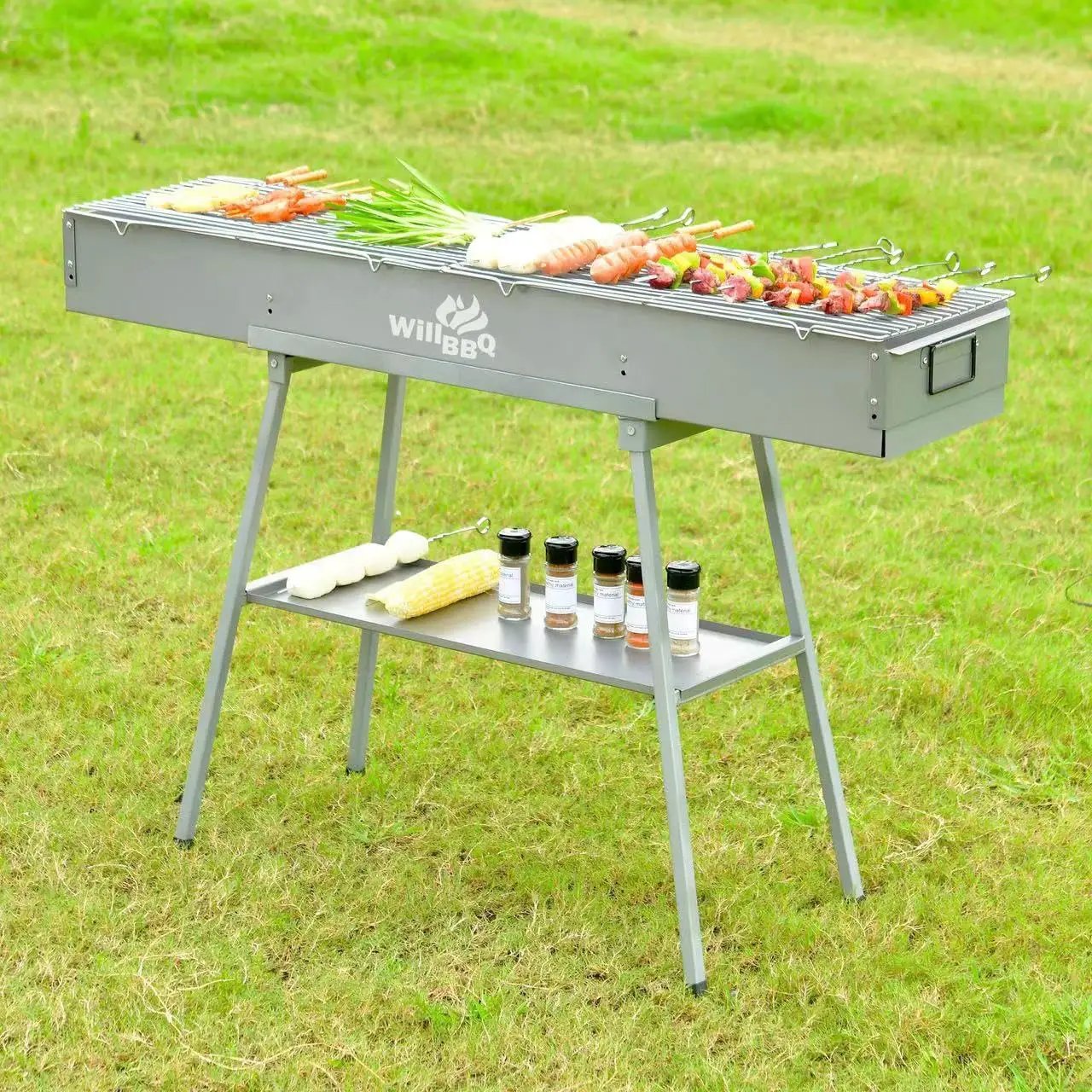 Charcoal Grills Commercial Quality Portable Multiple Size Hibachi BBQ Lamb Skewer Folded Camping Barbecue Grill for Garden Backyard Party Picnic Travel Outdoor Cooking Use(39.4x10.3x5.1 inch) by GreenHaven Gardens
