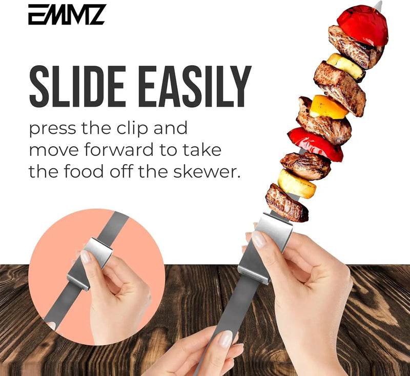 Grilling Skewer–16.5"flat metal skewers with removable Slider (set of 10) Storage Bag stainless steel skewers for BBQ-kebab koobideh-Skewers for kabab Barbecue meat vegetable-Grill sticks forcamping by GreenHaven Gardens
