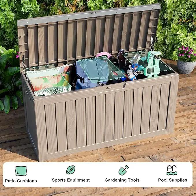 86 Gallon Outdoor Deck Box,Storage Lockable Waterproof Patio Furniture,Garden Tools,Cushions,Pool Accessories Outside Storage Resin Box(Grey) by GreenHaven Gardens