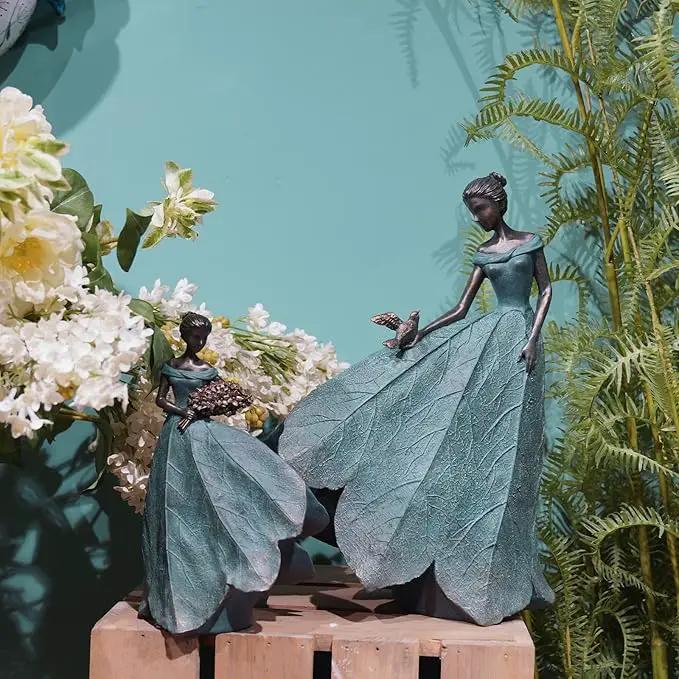 Guichifun Fairy Statue Collection Home Decoration - Leaf Angel Girls Resin Home Garden Decor for Outside or Inside Rustic Fairy Garden Outdoor Yard Figurines Gifts for Women 8.5 x 5.25 x 12 Inch by GreenHaven Gardens