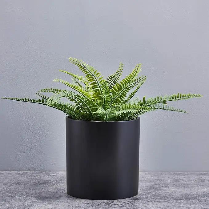 FaithLand Plant Pot 8 inch - Perfectly Fits Mid-Century Modern Plant Stand - Drainage Plug - Matte Black by GreenHaven Gardens