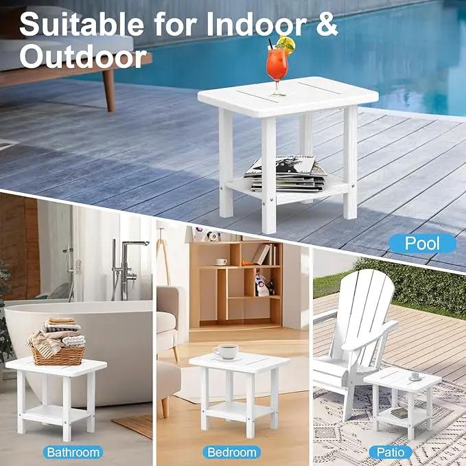 Outdoor Side Table - 2-Tier Storage All Weather Outdoor End Table for Patio - HDPE Morden Easy Maintenance Adirondack Side Table for Pool Porch Balcony Garden Lawn Backyard Outside Indoor by GreenHaven Gardens
