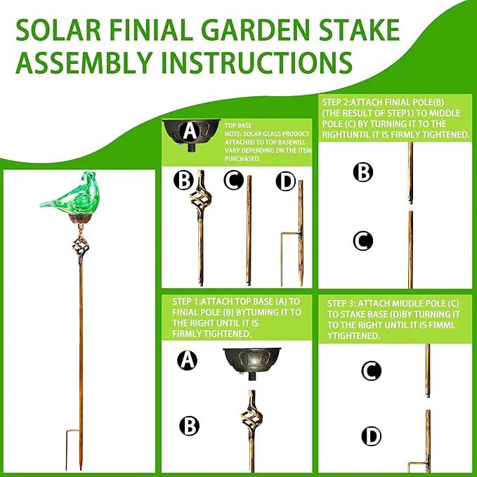 Decorative Solar Lights Outdoor Solar Bird Stake Lights Hand Blown Glass Decorative Garden Pathway Lights Outdoor Waterproof Glass Stakes (Green) by GreenHaven Gardens