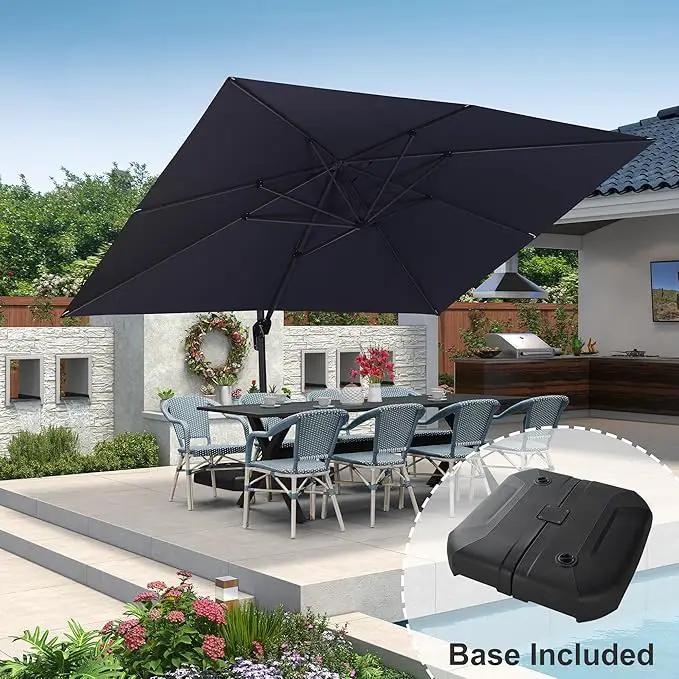 PURPLE LEAF 10' X 13' Square Cantilever Umbrella Patio Umbrella with Base Outdoor Umbrella Aluminum Offset with 360-degree Rotation for Garden Deck Pool Patio Black by GreenHaven Gardens