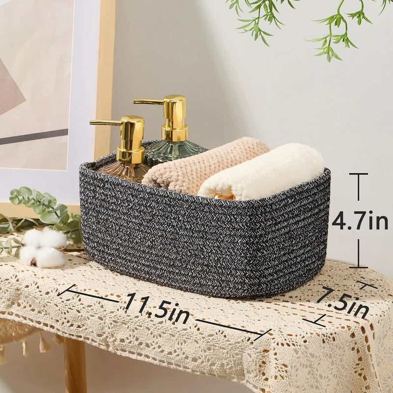 Small Storage Baskets for Organizing | Closet Organizer Bins | Shelf Toy Basket | Woven Rope Baskets | Cube Decorative Box | Shallow Basket | 11.5x7.5x4.7” | 3 Packs Dark Gray by GreenHaven Gardens