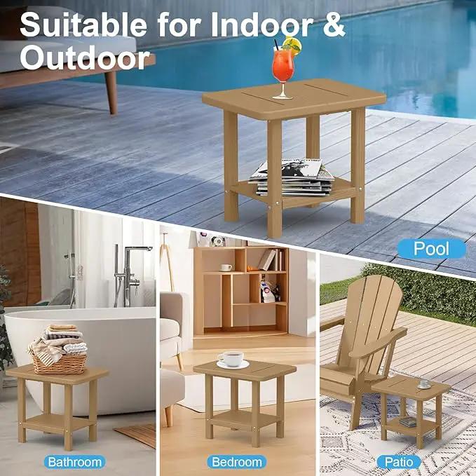 Outdoor Side Table - 2-Tier Storage All Weather Outdoor End Table for Patio - HDPE Morden Easy Maintenance Adirondack Side Table for Pool Porch Balcony Garden Lawn Backyard Outside Indoor by GreenHaven Gardens