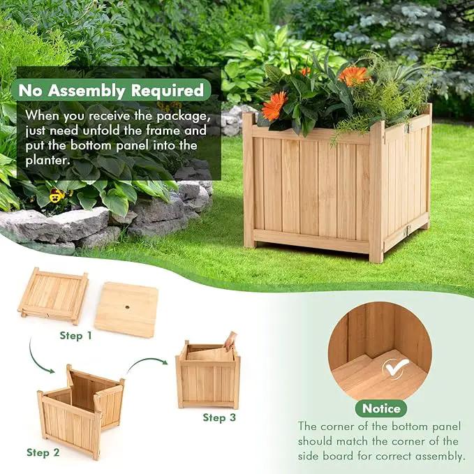 GRAFFY Raised Garden Bed, Folding Wood Planter Box w/Removable Bottom & Drainage, Indoor Outdoor Square Elevated Planter for Flower Herb Vegetable Fruit, Plant Container for Grass Lawn Patio Backyard by GreenHaven Gardens