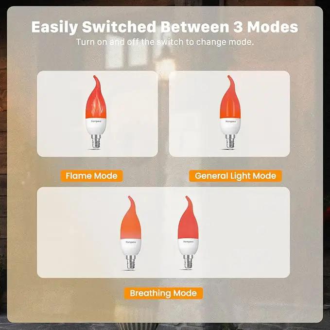 Hompavo 【Upgraded LED Flame Light Bulbs, 3 Modes Flickering Light Bulbs, E12 Chandelier Base Candle Fire Light Bulb for Halloween Christmas Party Porch Indoor & Outdoor Home Decoration, Red 6 Pack by GreenHaven Gardens