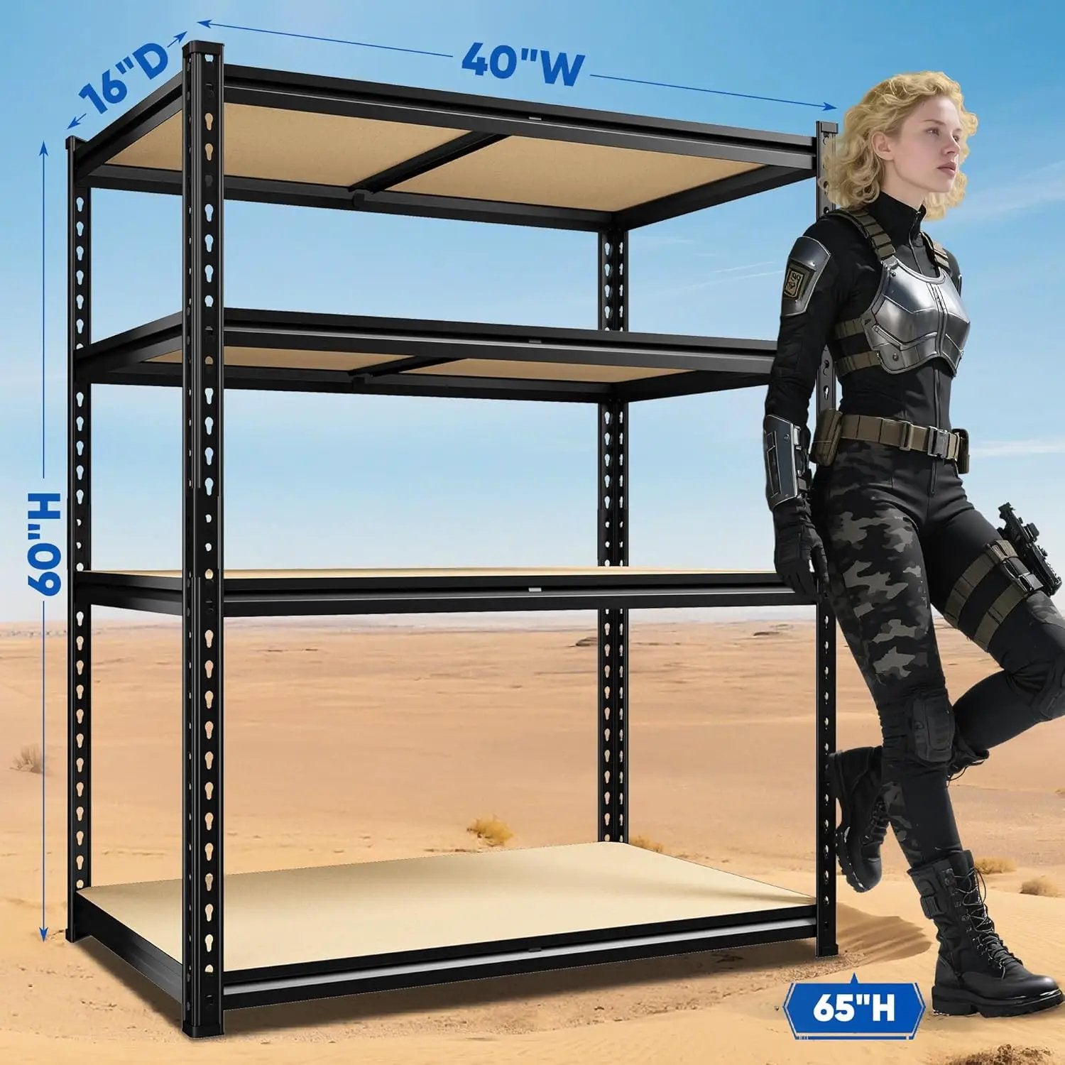 40" W Garage Shelving, 4 Tier Storage Shelves Load 2000 lbs, Adjustable Garage Shelves, Metal Shelving Unit for Warehouse, Basement, Pantry, 40" Wx 16" D x 60" H, Black by GreenHaven Gardens