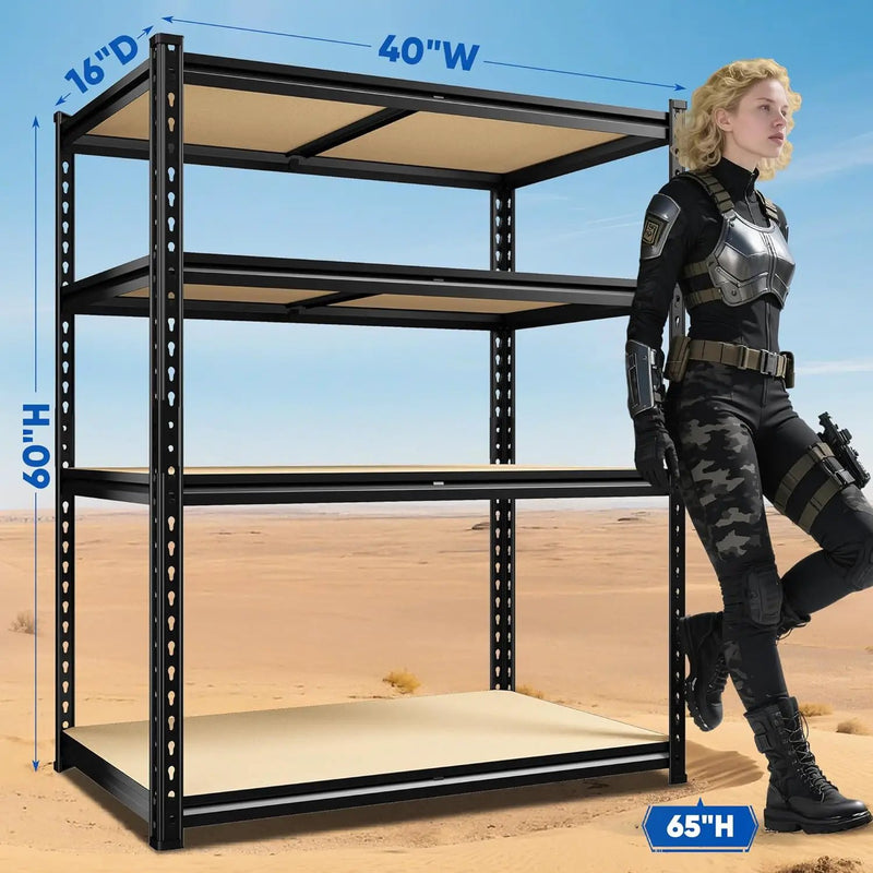 40" W Garage Shelving, 4 Tier Storage Shelves Load 2000 lbs, Adjustable Garage Shelves, Metal Shelving Unit for Warehouse, Basement, Pantry, 40" Wx 16" D x 60" H, Black by GreenHaven Gardens