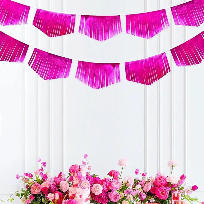 Hot pink Tassel Banner Double Sided Metallic Fabric Pennant Bunting Flag Garland for Birthday Bachelorette Anniversary Engagement Wedding Bridal Shower Graduation Pink Girl Party Decorations Supplies by GreenHaven Gardens